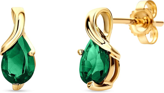 Orovi 0.40Inch 14K Gold Earrings for Women in 14K White Gold/Yellow Gold 585 with Pear-Shape Rubies/Sapphires/Emeralds/Blue Topaz/Amethysts Gemstones, Handmade Jewelry for Women, Dangle Earrings