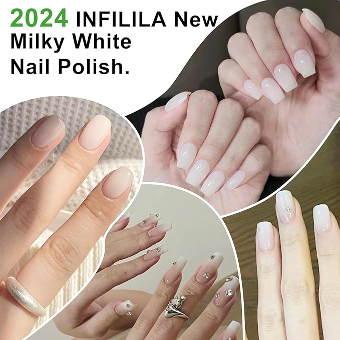 NXJ INFILILA Milky White Gel Polish, Sheer White Gel Nail Polish, 15ML Translucent Milky Nude Color, Neutral Transparent Sheer Color Soak Off Nail Art Salon DIY at Home for Women 0.51Oz N01