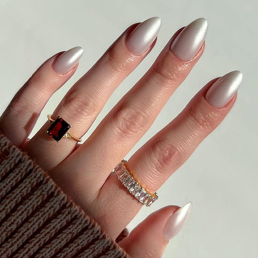 Glamnetic Press On Nails - Hailey | Glossy, Semi-Transparent, Short Almond Nails, Salon Quality | 15 Sizes - 30 Nail Kit with Glue