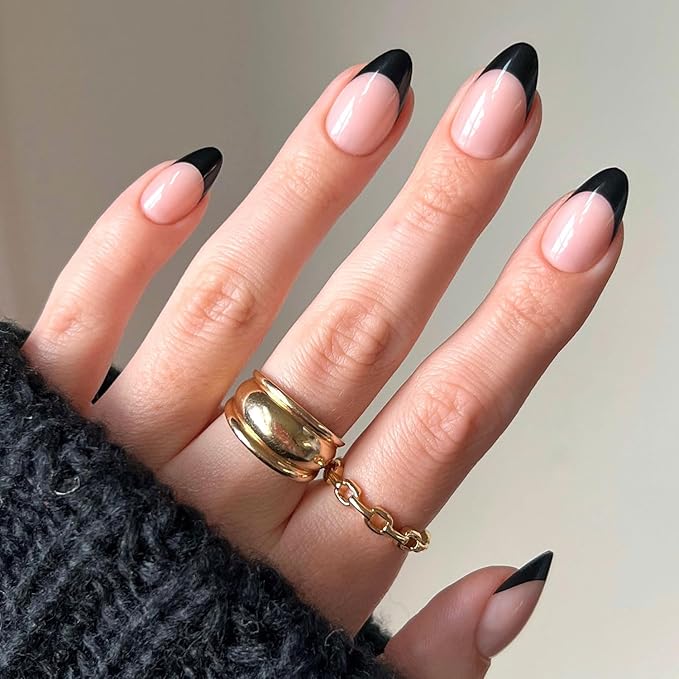 Glamnetic Press On Nails - Caviar | Semi-Transparent, Short Almond Nails, Salon Quality | 15 Sizes - 30 Nail Kit with Glue