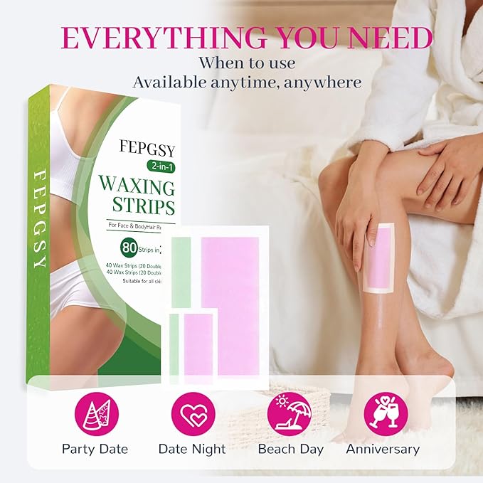 80PCS Wax Strips for Face Hair Removal,Body Waxing Kit for Women,Suitable for Face,Body,Legs, and Bikini Zone.Lncludes 40 Body+40 Facial Waxing Strips
