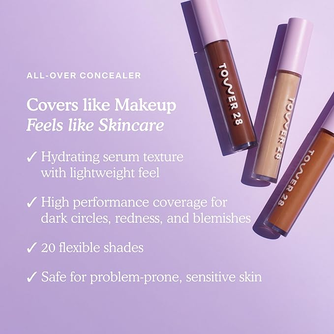 Tower 28 Beauty Swipe Serum Concealer - Hydrating Buildable Medium-Coverage Concealer with Skincare Benefits for Sensitive Skin - Shade 20 SGV, Deep with Warm Undertones, 0.22 Fl Oz