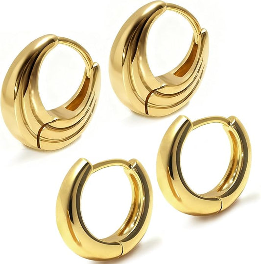 Gold Earrings for Women Trendy, Chunky Gold Huggie Stud Hoop Hypoallergenic Earrings, Jewelry Gifts for Best Friend