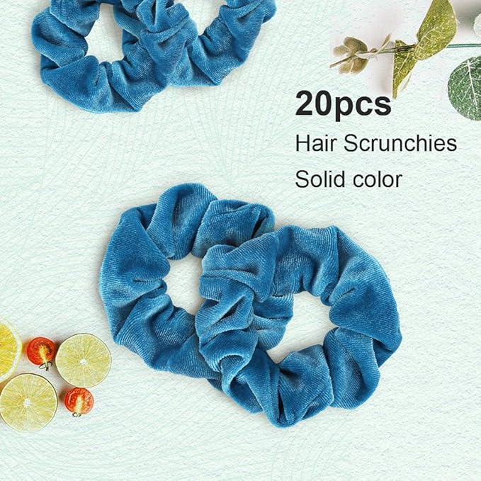 20 Pcs Hair Scrunchies, Didder Velvet Elastics Scrunchy Hair Ties Blue Soft Scrunchie Bobbles Ropes Scrunchie Solid color Hair Bands for Women Girls