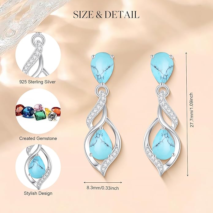 FANCIME Gift for Women Birthstone Earrings for Her Teardrop Birthstone Earrings S925 Sterling Silver infinity Love Birthday Gifts for Mom Women