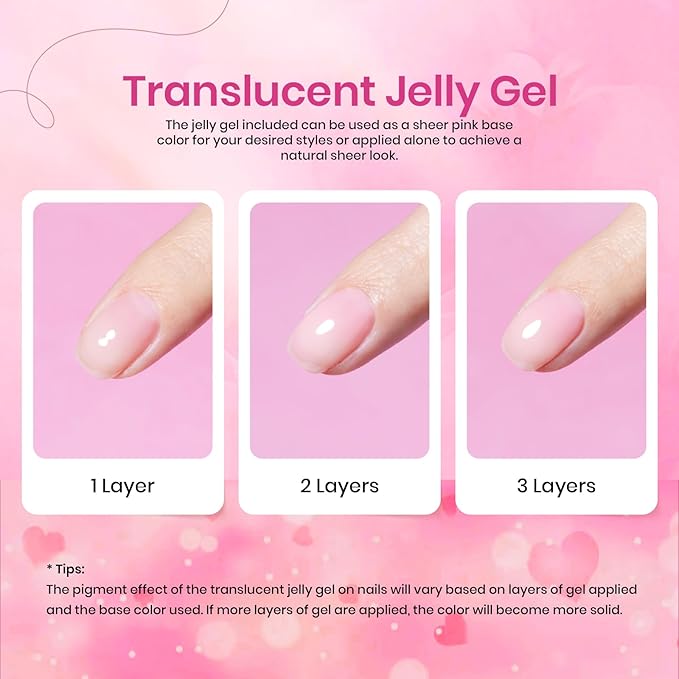 Beetles Pink Gel Nail Polish, 6 Colors Hot Pink Glitter Bright Jelly Gel Polish Soak off Uv LED Cured Nail Art Design Salon Home DIY Manicure Valentines Day Gifts for Women