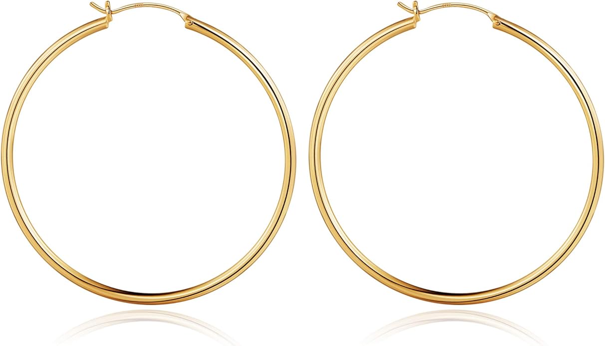 M MOOHAM 14K-Gold-Plated Hoop Earrings for Women - Hypoallergenic 14K Gold 925 Sterling silver-plated Post Sensitive Ears Nickel Free Hoops Earrings Set for Women Jewelry Lightweight 13-60mm