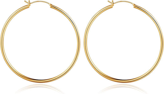 M MOOHAM 14K-Gold-Plated Hoop Earrings for Women - Hypoallergenic 14K Gold 925 Sterling silver-plated Post Sensitive Ears Nickel Free Hoops Earrings Set for Women Jewelry Lightweight 13-60mm