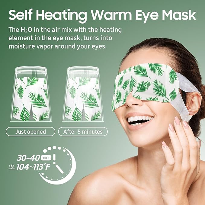 BeHoomi 20 Packs Steam Eye Mask, Heated Eye Mask Warm Compress for Eyes, Disposable Self Heating Steam Mask Sleep, Spa, Travel Essentials & Relaxation Gifts for Women, Stocking Stuffers (Tea Tree)