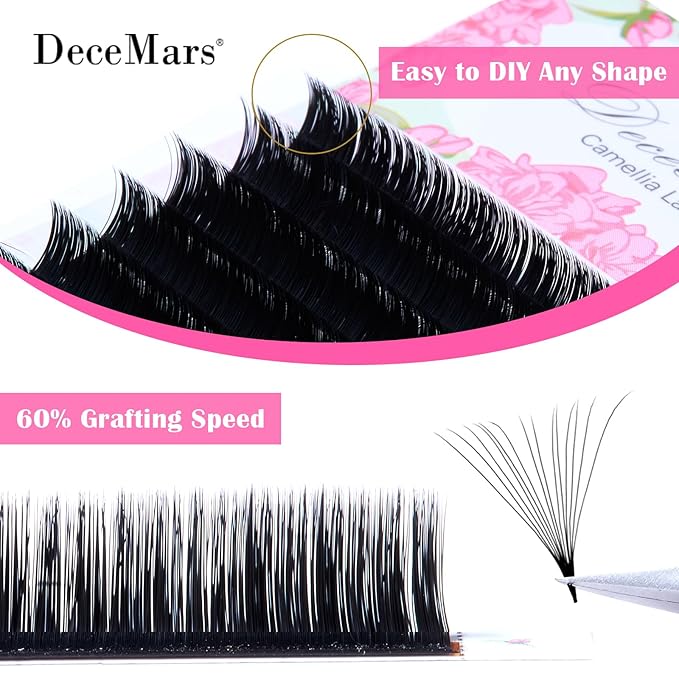 DeceMars Automatic Rapid Blooming Eyelash Extensions Self Fanning Easy Fans 1 Second Flowering Fake Lashes 2D~10D Russian Volume Eyelashes Matte Black-0.05mm-C-8-15mm Mix