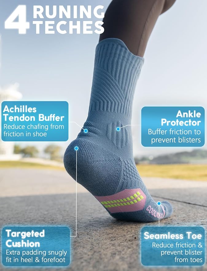 Juclise Womens Coolmax Bamboo Viscose Compression Running Crew Socks, Moisture-Wicking Anti-Blister Hiking&Gym Athletic