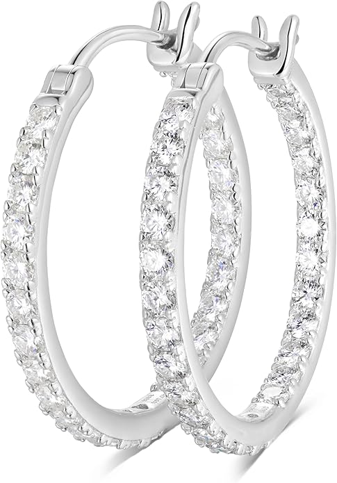 Wyyxl Womens Diamond Hoop Earrings, 20/25/30mm Small Hoop Sterling Silver Based Hypoallergenic Huggie Stud, Sparkle Moissanite 5a Cubic Zirconia Earings Jewelry for Woman Daily Party Wear