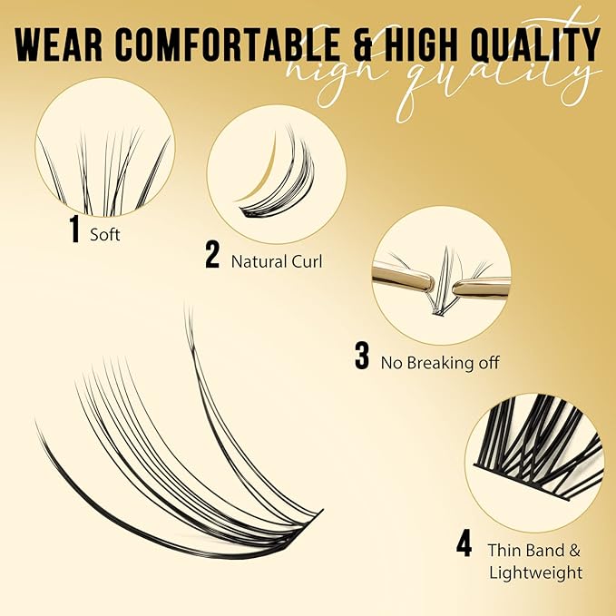 QUEWEL Lash Clusters 320Pcs Cluster Lashes 20D D Curl Lash Cluster Eyelash Extensions Mix12-18mm Individual Eyelashes Clusters Wispy Lash Clusters Thin Band Soft to Use at Home(20D D Mix12-18)