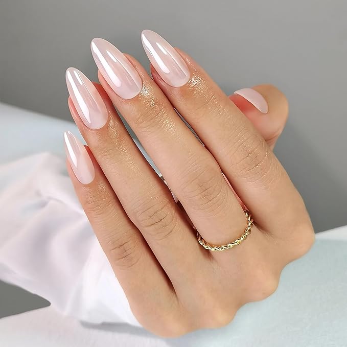 RPNZL Press On Nails - Glazed Doughnut | Chrome Glazed Long Almond Fake Nails Tip, Salon Quality | 32 Nails, 16 Sizes Kit with Glue and Adhesive Tabs I Female Founded - Beauty, Self Care