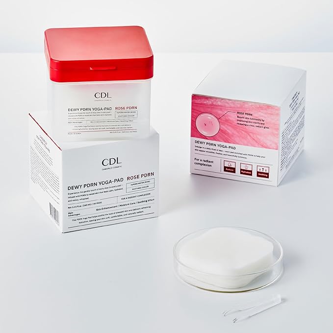 CDL Dewy Rose PDRN Toner Pads - Stretchy Facial Yoga Pad Hydrating, Firming & Soothing for Daily Care, Hyaluronic Acid PHA Glutathione Korean Skin Care, 60 Pads