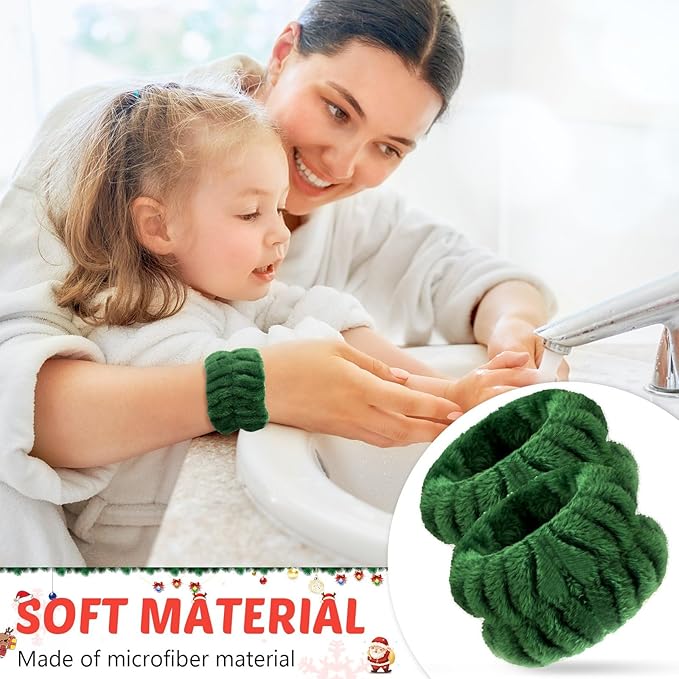 Chuangdi 4 Pairs Wrist Bands for Washing Face Wrist Spa Microfiber Wash Towel Band Scrunchies Absorbent Wristbands Sweatband for Women Prevent Liquid from Spilling(Red, Green)