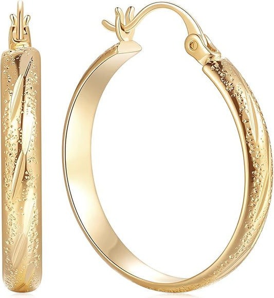 DZCYAN 14K Gold Hoop Earrings for Women Gold Hoop Earrings for Women Hoops Earring for Womens Grainy Hoops Earring for Womens 20/25/30mm