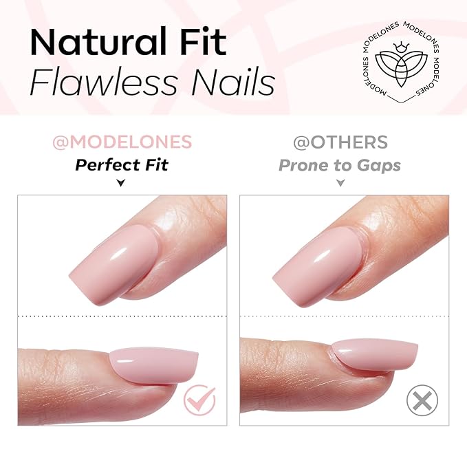 modelones Soft Pink Short Press on Nails, Semi-Transparent Oval Fake Nails Kit Press Ons with Nail Glue, Adhesive Tabs, Nail File, Prep Pad, Manicure Stick, 32Pcs 16 Sizes, Valentines