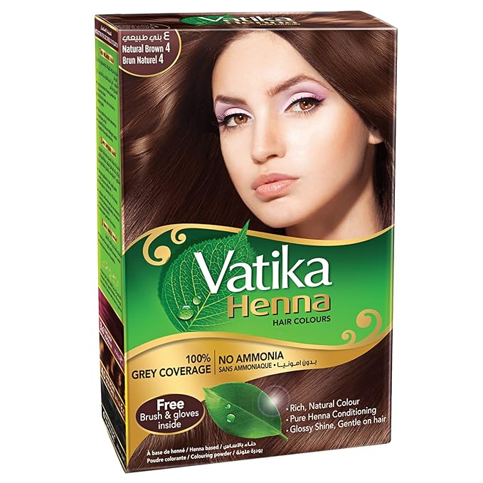 Vatika Naturals Permanent Hair Dye Natural Brown – Ammonia-Free With Natural Henna, Grey Coverage, Nourishing Herbal Blend, Long-Lasting Hair Color for Soft, Shiny Results – 6 Sachets X 10g