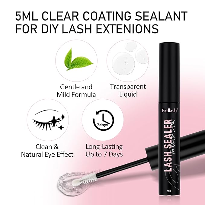 Lash Sealant for Eyelash Extensions Lash Seal Overnight Lash Sealer for Cluster Lashes Long-Lasting Retention Lash Seal Lash Overnight Sealer Eyelash Sealer Coating (Clear, 5ml)
