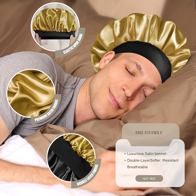 Satin Silk Bonnet for Men & Women, Double Layer Silk Sleep Bonnets, Soft Satin Lined Bonnet for Curly & Natural Hair