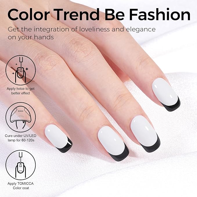 TOMICCA White Gel Nail Polish, 15ml White Gel Polish, Soak Off UV LED Soft Pale Color High Gloss Colors Long Lasting French Nail Art Manicure Salon DIY Design