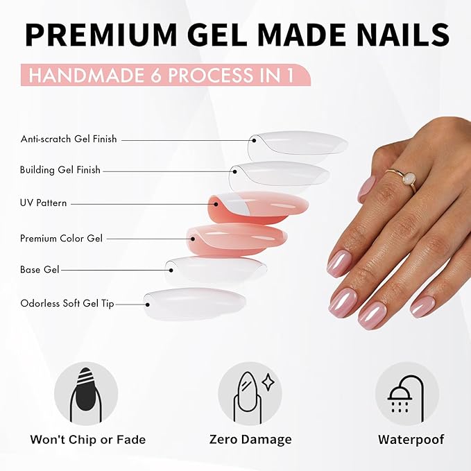 SHANGMENG Pink Chrome Press on Nails Square - Soft Gel Valentines Press on Nails Short for Women Gift, Glossy Stick on Nails with Glue in 16 Sizes - 32 Reusable Fake Nails, Aurora Light Pink