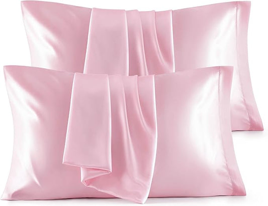Bedsure Satin Pillowcase Standard Set of 4 - Pink Silky Pillow Covers for Hair and Skin 20x26 Inches, 4 Pack with Envelope Closure, Similar to Silk Pillow Cases, Gifts for Women Men