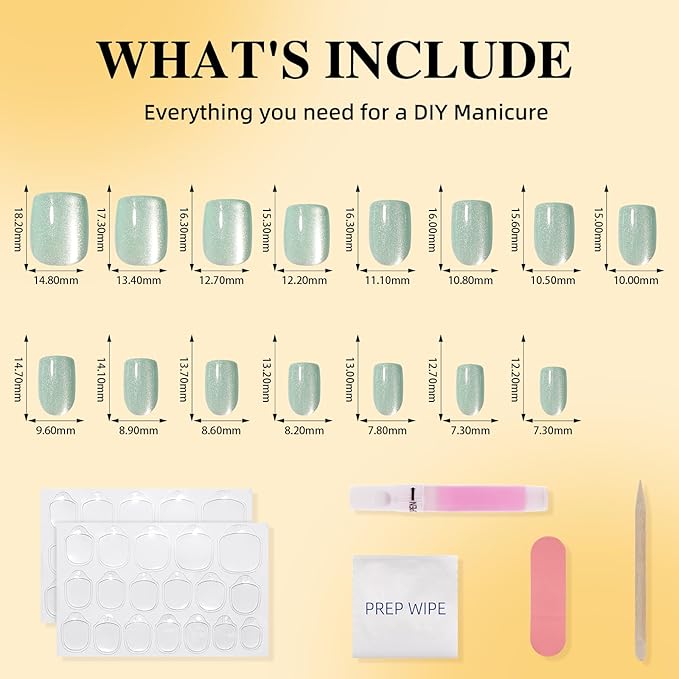 Leefrei Press On Nails, Short Square Green Glazed Press on Nails Frosted Mint Nails Press Ons for Women DIY Fake Nails Kit with Glue, Reusable Glue on Nails Short in 15 Sizes - 30pcs, Frosted Mint
