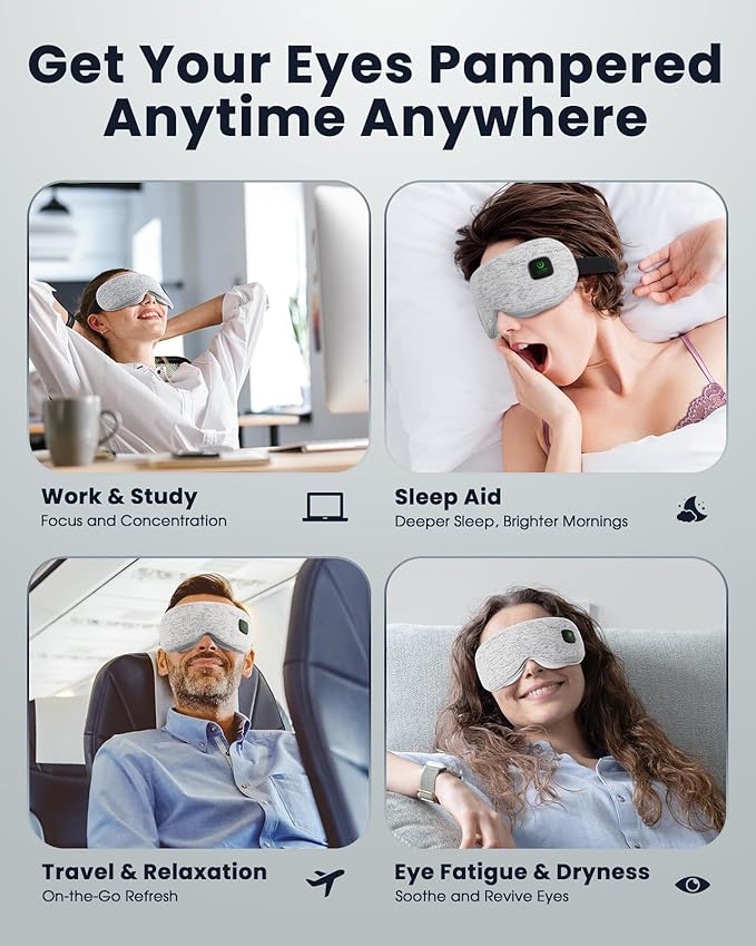 Azang Heated Eye Mask - Cordless Eye Mask for Dry Eyes, FSA - HSA Eligible, Eye Relief, Improved Sleep, Washable Eye Heating pad for Travel and with Replaceable Shell (Gray)