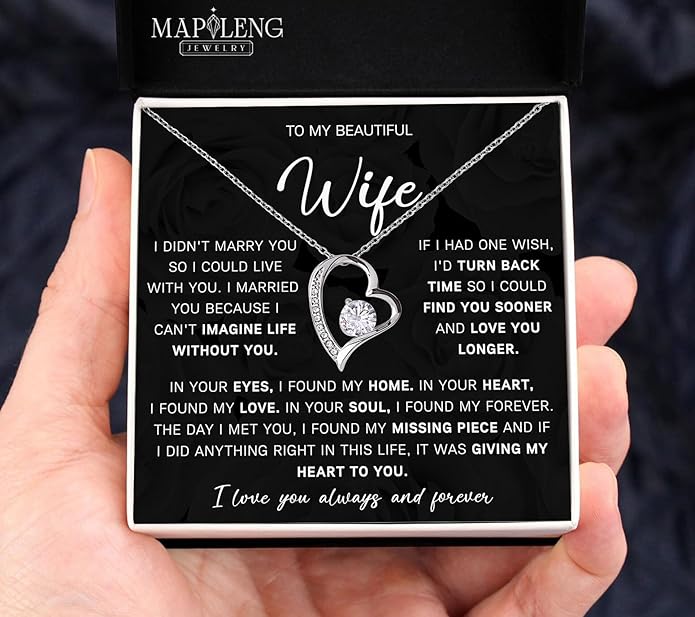 Mapileng To My Wife – Love Knot Necklace from Husband with Heartfelt Message Card & Elegant Luxury Gift Box, A Meaningful Romantic Jewelry Gift for Anniversary, Birthday, Wedding, Christmas
