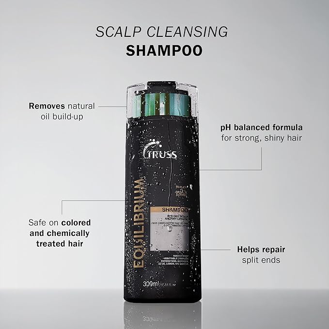 TRUSS Equilibrium Shampoo for Oily Hair - Itchy Scalp Treatment for Color-Treated Hair - Helps Balance Oily Scalp & Dry Ends - Hydrating & Cleansing Formula - Salt & Dye-Free (10.14 oz)