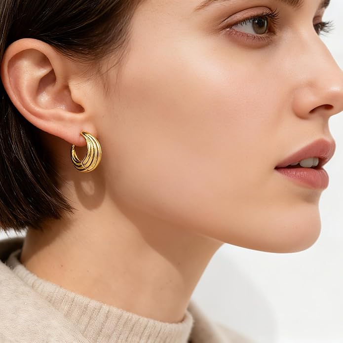 Gold Earrings for Women Trendy, Chunky Gold Huggie Stud Hoop Hypoallergenic Earrings, Jewelry Gifts for Best Friend