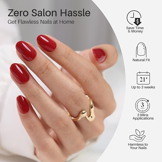 SHANGMENG Red Press on Nails Oval for Women Gift - Soft Gel Valentines Press on Nails Short with Glue, Fit Perfectly & Natural Glue on Nails in 16 Sizes - 32 Reusable Fake Nails, Cherry Red