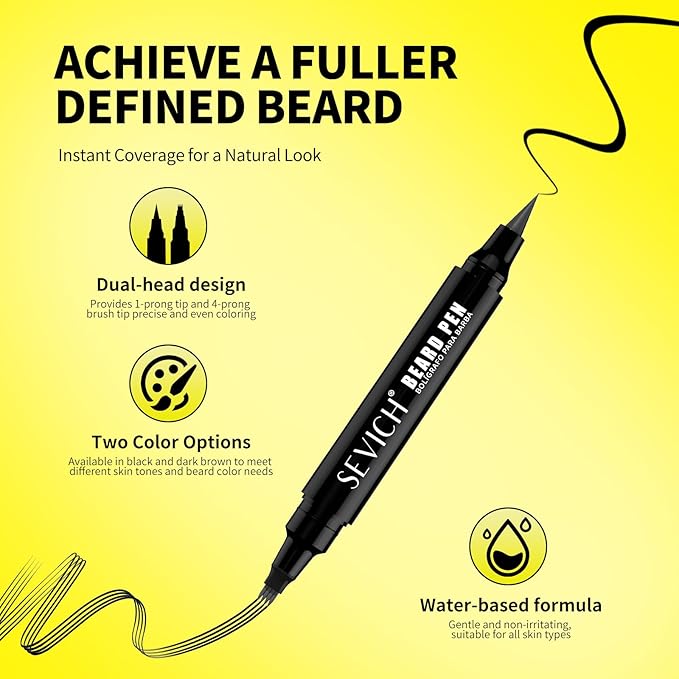 SEVICH Beard Pencil Filler for Men,Dual-Ended Beard Styling Tool with 4-Prong Fill Tip and 1-Prong Contour Tip for Natural Looking Beard,Waterproof & Sweatproof,Travel Size,Dark Brown