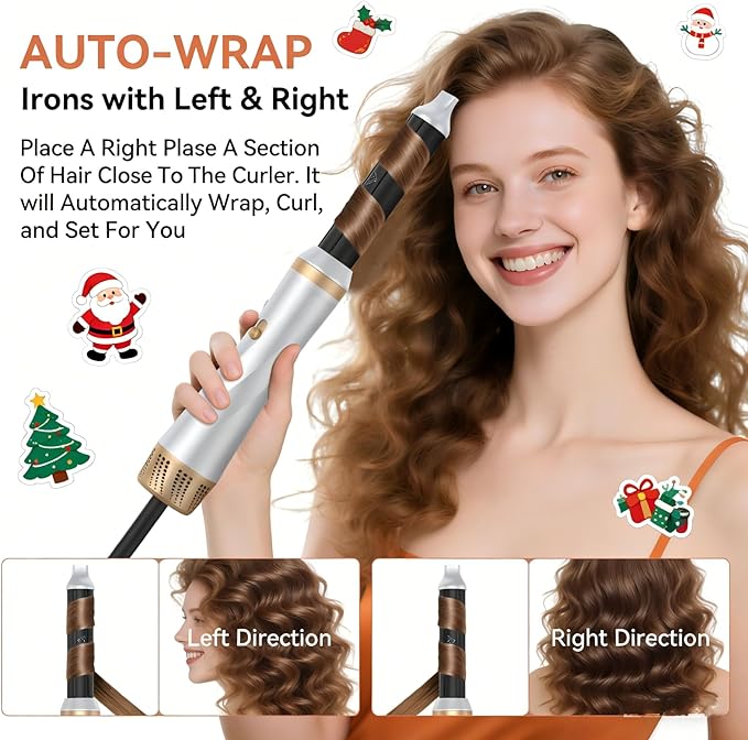 5 in 1 Hair Dryer Brush, Upgrade Blow Dryer Brush Air Curler Air Curling Wrap Styler, Fast Drying & 3 Adjustable Temperatures Hot Air Brush,Detachable Hair Styling Set for Drying Curling Straightening