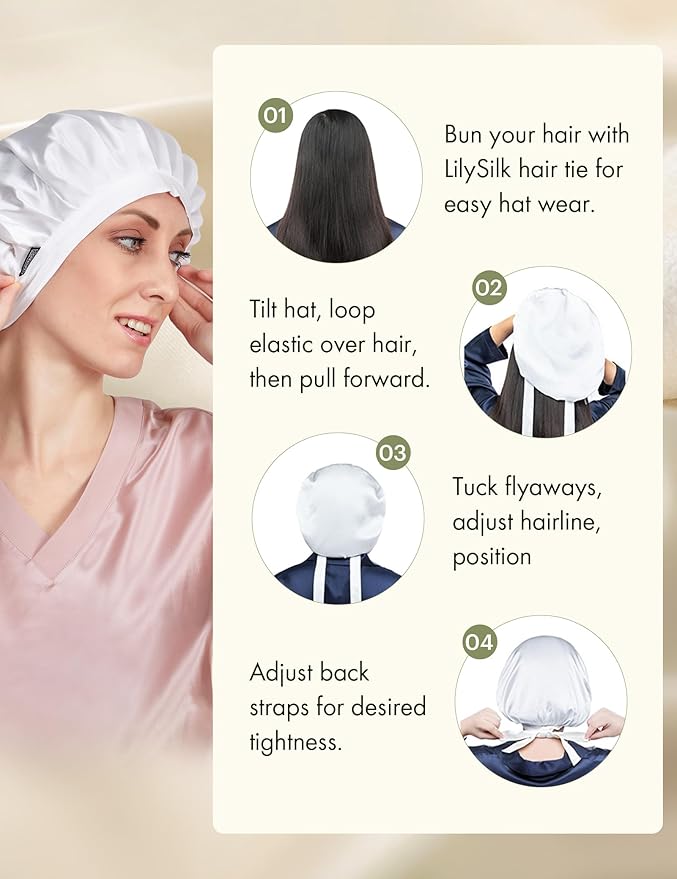 LILYSILK 100% Mulberry Silk Bonnet, Silk Night Sleep Cap Adjustable Hair Wrap for Sleeping, Deep Blue