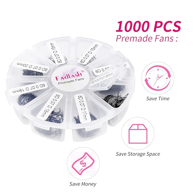 Premade Fans Eyelash Extensions 1000pcs Promades Eyelash Volume Lash Extensions Pointed Base Loose Fans Premade Lash Extensions Fans Handmade Pre Made Volume Lashes Mix (8D-0.07C, 15-20mm)