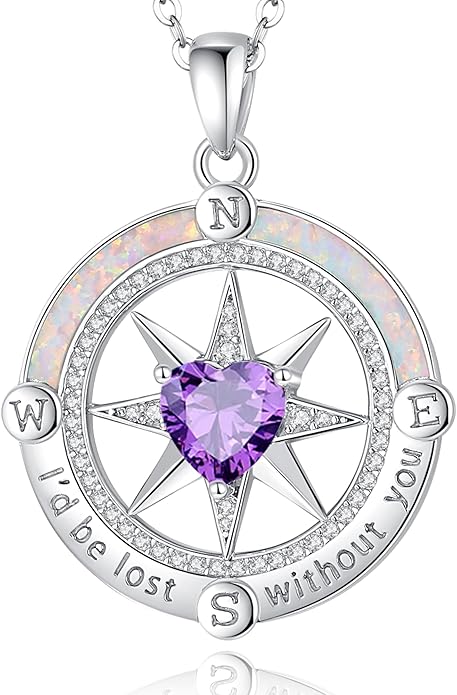 FANCIME Compass Necklace for Women Sterling Silver Compass Jewelry Opal Pendant Fine Jewelry Gemstone Birthday Christmas Gifts for Wife