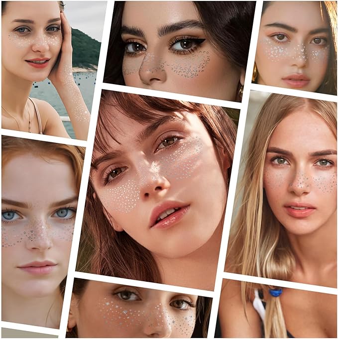 10 PCS Glitter Freckles Face Tattoo Sparkles Makeup Patches Stickers for Women Girls Fairy Accessories Rave Festival Trinkets Accessories