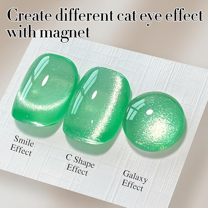 Double Rhythm Jelly Glass Cat Eye Gel Polish with Magnet 15ML Holographic Glitter Shimmer Translucent Sheer Color Magnetic Gel Polish Salon DIY at Home (Spring Green-MC1067)
