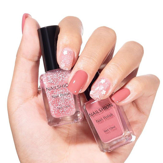 Nailshion Dusty Rose Nail Polish and Sheer Pink Dot, 2 Colors Light Pink Nail Polish Duo Non-Gel, Opaque, Fast Dry & Long Lasting Glossy Nail Art Gift for Women