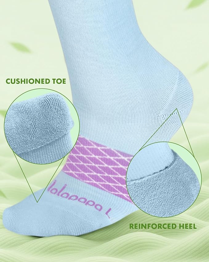 Lalapapa Bamboo Viscose Compression Socks for Women Men 2 Pairs 15-20mmHg Knee High Compression Socks Travel Nurse