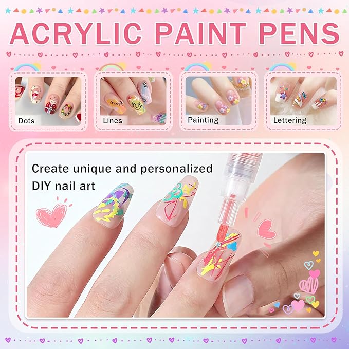IONSGAKO 12 Colors Nail Art Pens Set, Nail Polish Pens for Nail Art Quick Drying 3D Acrylic Paint Markers for Painting Dotting Liner Pen Nail Salon DIY Design Kit