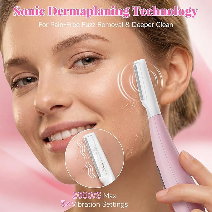 Sonic Dermaplane Razor for Women Face with 8 Replaceable Blades, Facial Oil, Rechargeable Dermaplane Razor for Facial Hair & Peach Fuzz, Sonic Technology with 3 Speeds, Dermaplaning Tool for Women
