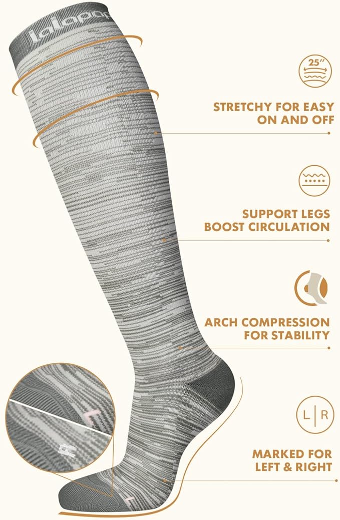 Lalapapa Thick Soft Cotton Compression Socks for Women Men 15-20mmHg Knee High Breathable Cotton Socks for All Day Comfort