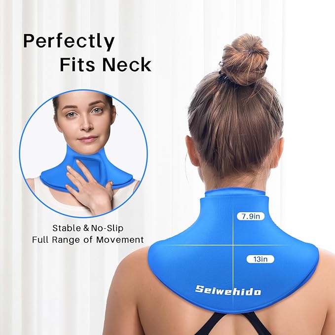 SEIWEHIDO Neck Ice Pack Wrap Cooling Cervical Brace- Upgraded Reusable Hot & Cold Compress Gel Pack for Stiff Neck Shoulder Pain Relief, Swelling, Sprains, Cervical Surgery Recovery & Office Pressure