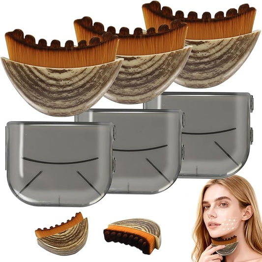 Lymphatic Contour Face Brush - Facial Sculpting & Anti-Puffiness Tool | Ultra Soft Dry Brush for Jawline Massage & Lymphatic Drainage | Ergonomic Design (3pc)