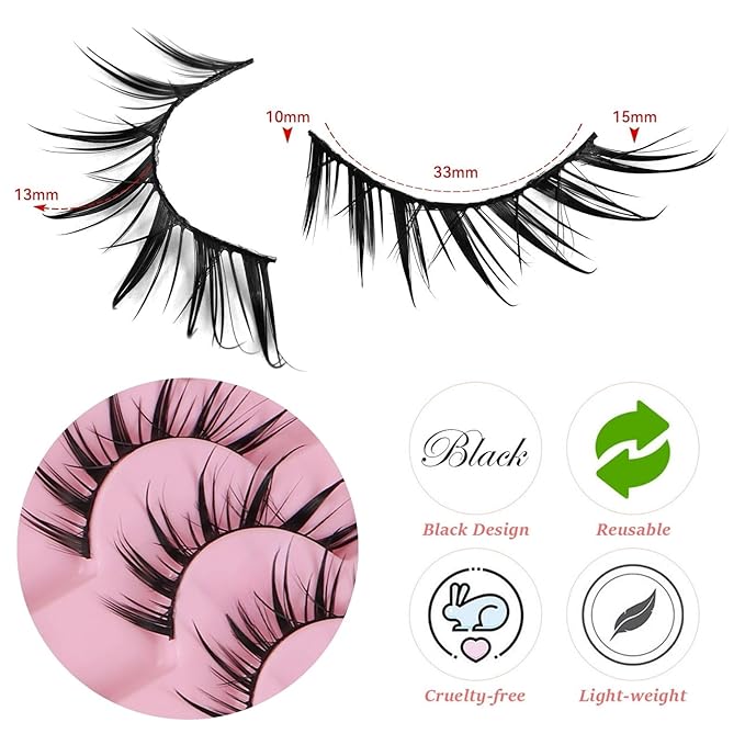 outopen 10 Pairs Fox Eye Manga Lashes Japanese Cosplay Lashes Doll Style Spiky Anime Lashes Wispy Cat Eye False Lashes Extensions(Fox Manga 10-15 MM)