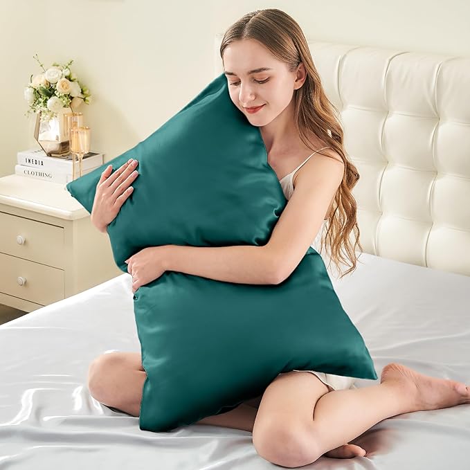 INFIIXSO Mulberry Silk Pillowcase for Hair and Skin, Silk Pillow Cases Queen Size with Hidden Zipper 20x30 Inches, Super Smooth and Soft Cooling Pillow Cases for Hot Sleepers(Teal, 1 Pack)